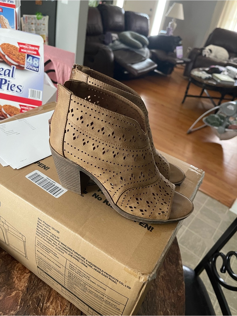 Jellypop Women’s Open-Toe Perforated Ankle Bootie - Tan